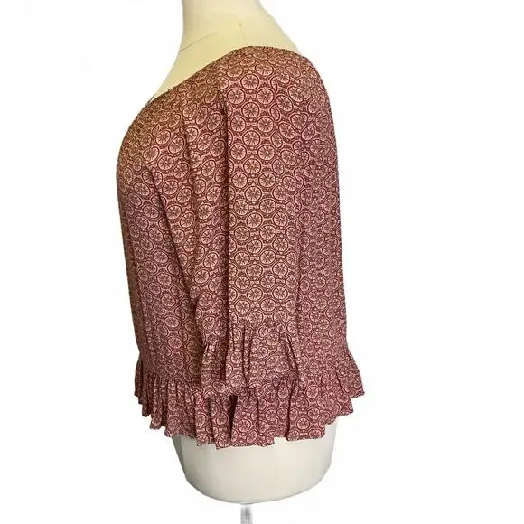 Vintage America Women's Size XL Red 3/4 Sleeve Scoop Neck Peasant Blouse Top - Picture 7 of 13